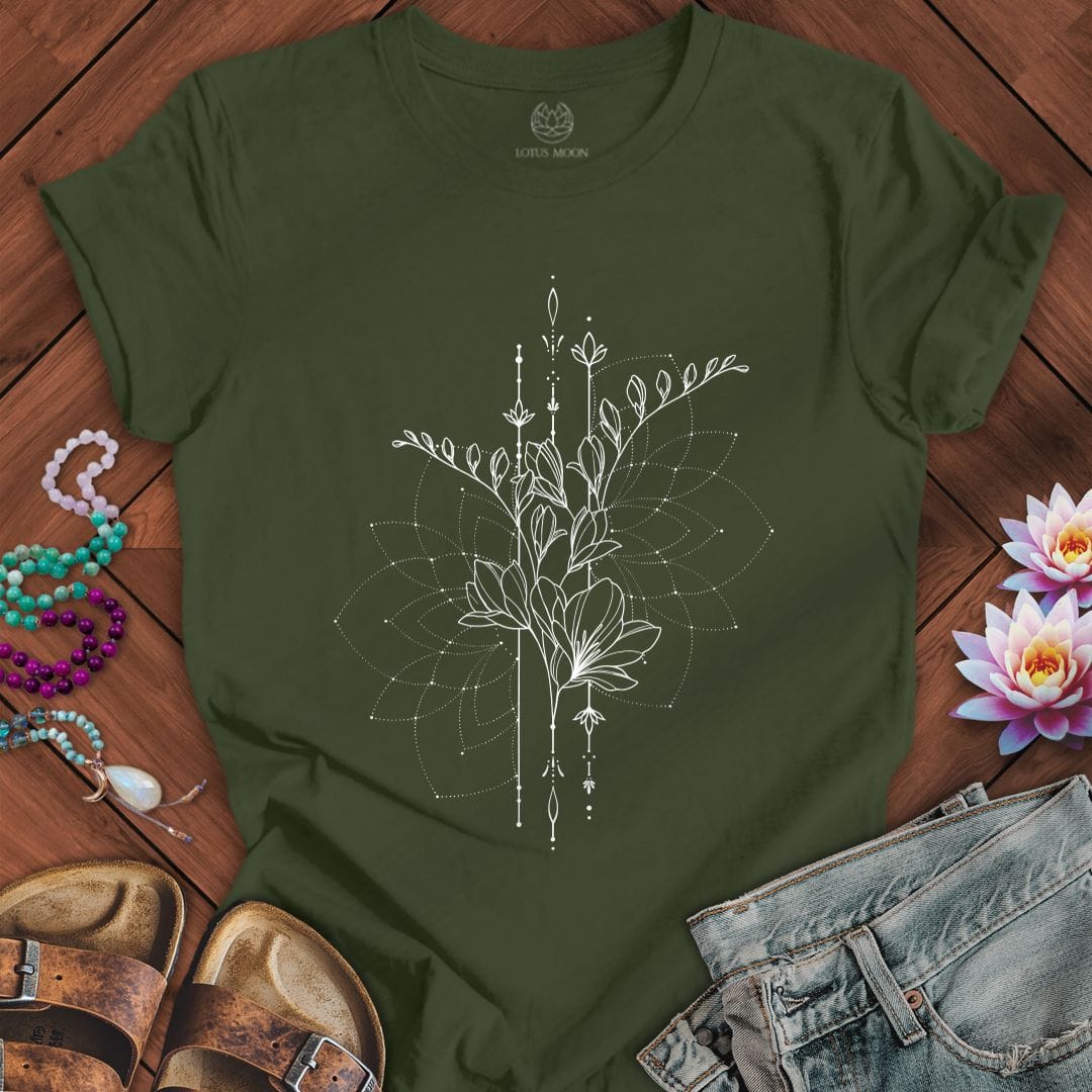 Printify T-Shirt Floral Geometry Tee Military Green / S