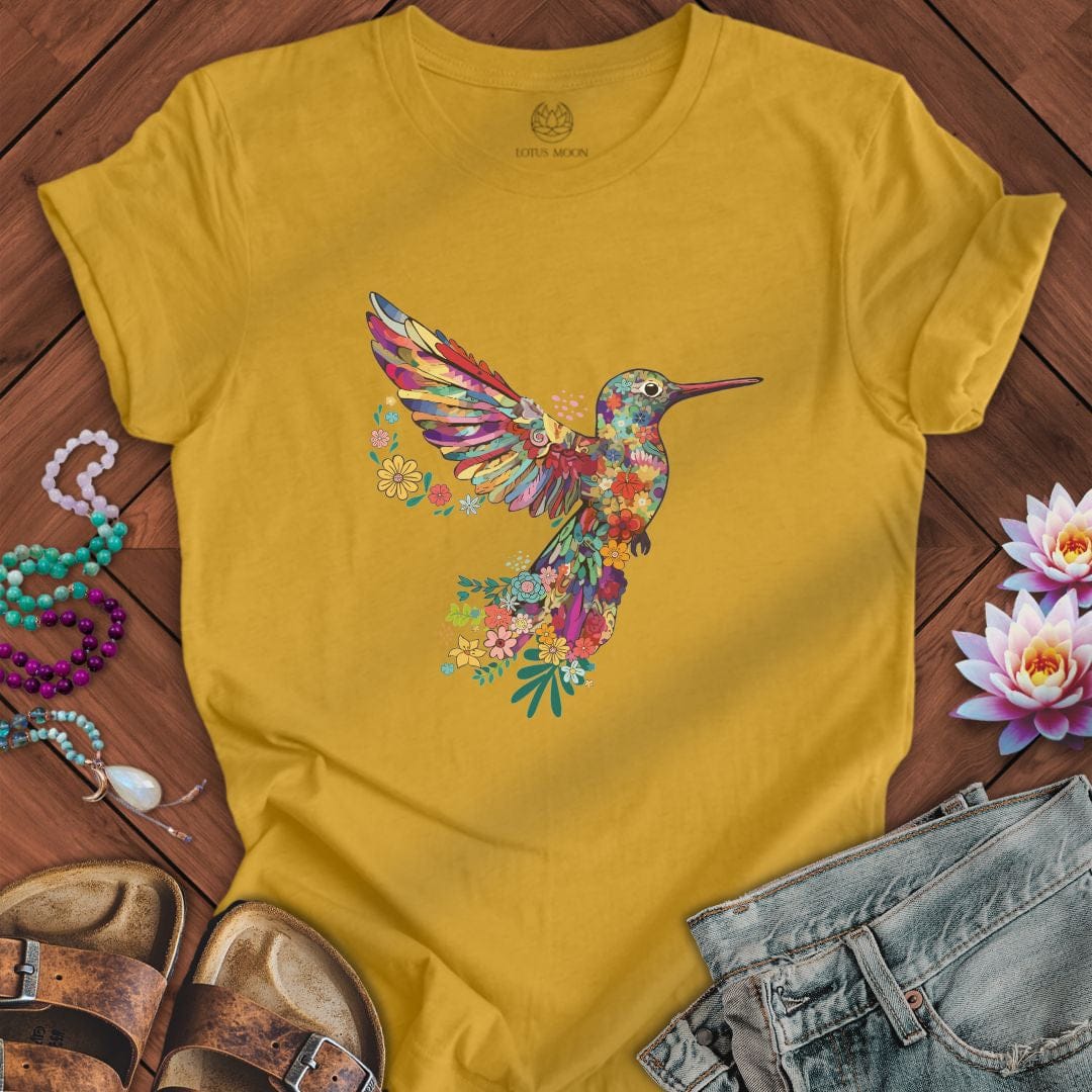 Floral Hummingbird Tee Heather Mustard