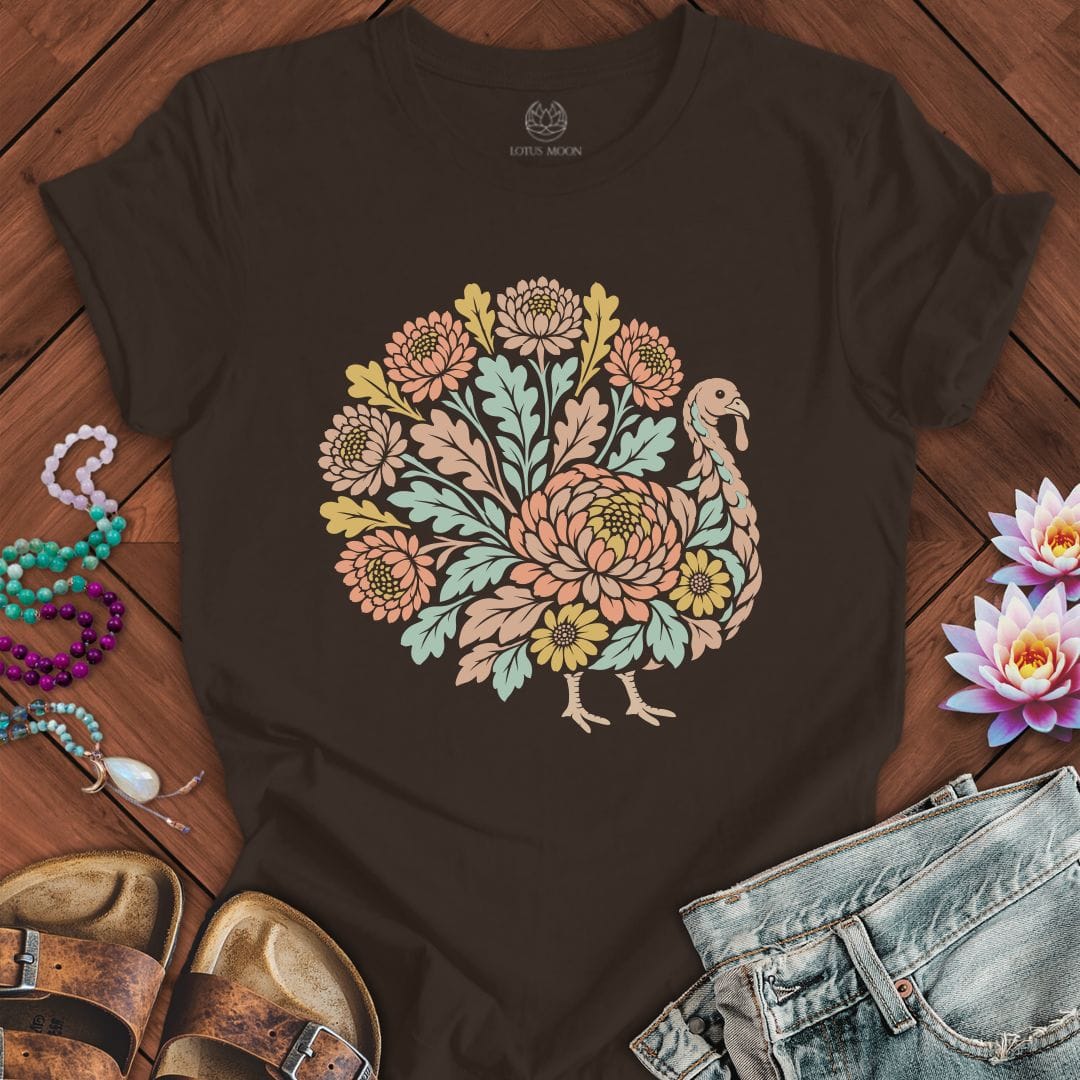 Floral Linocut Turkey Tee Brown