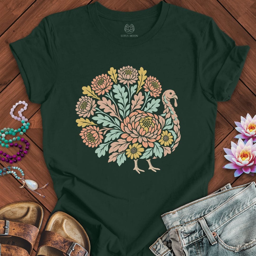 Floral Linocut Turkey Tee Forest