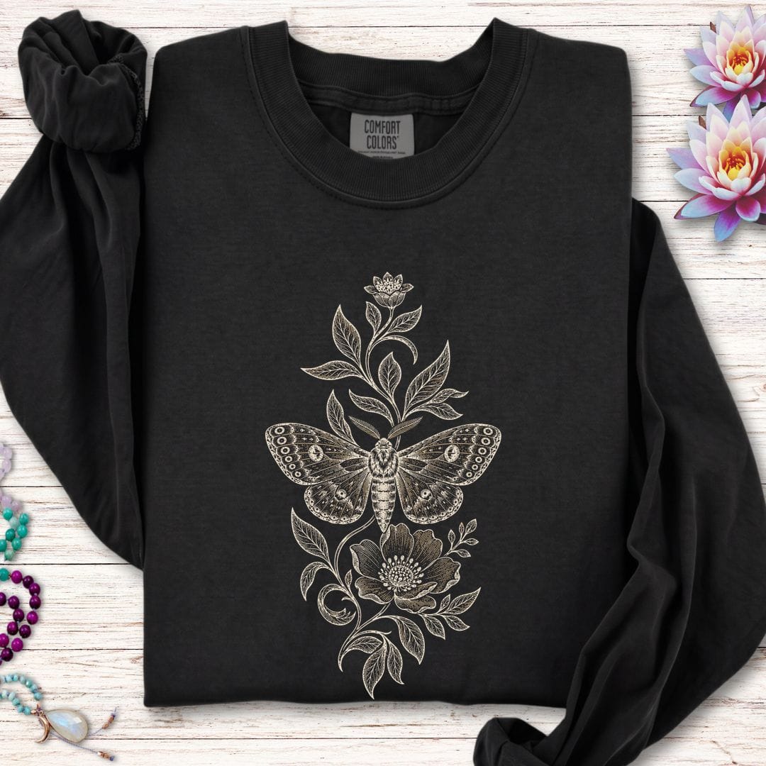 Printify Long-sleeve Floral Moth Long Sleeve Tee Black / S