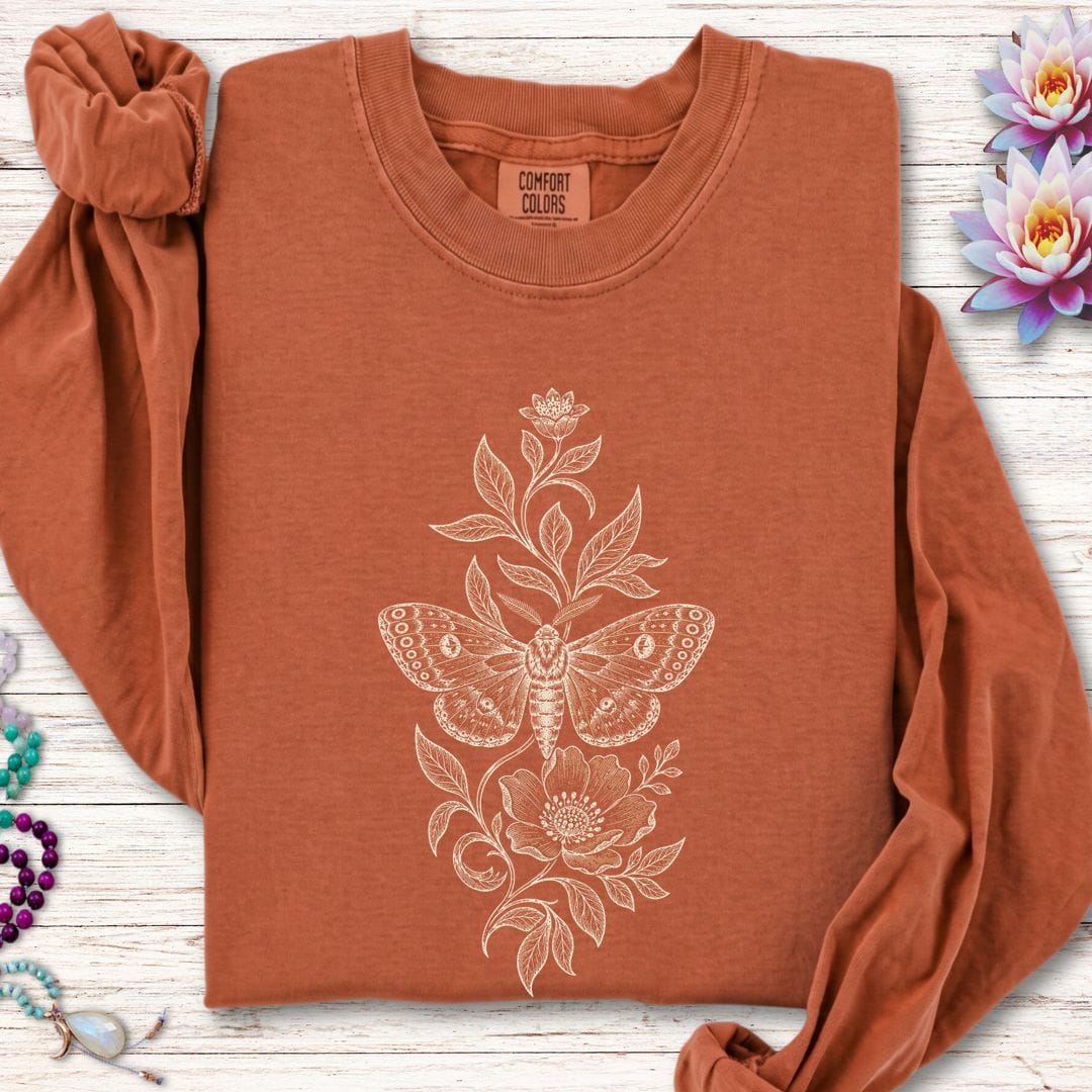Printify Long-sleeve Floral Moth Long Sleeve Tee Yam / S