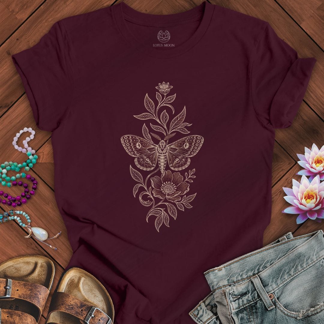 Printify T-Shirt Floral Moth Tee Maroon / S