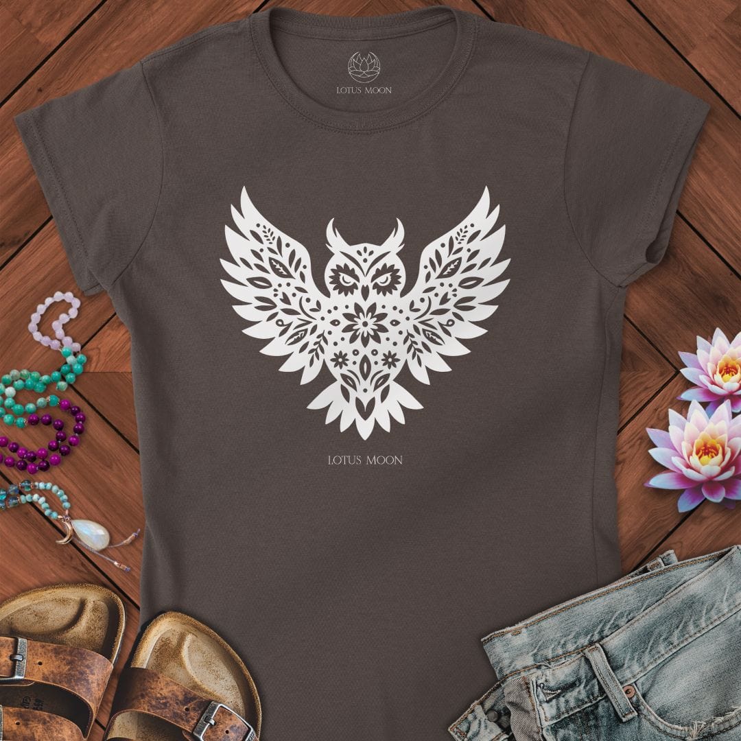 Floral Owl Fitted Tee Dark Chocolate