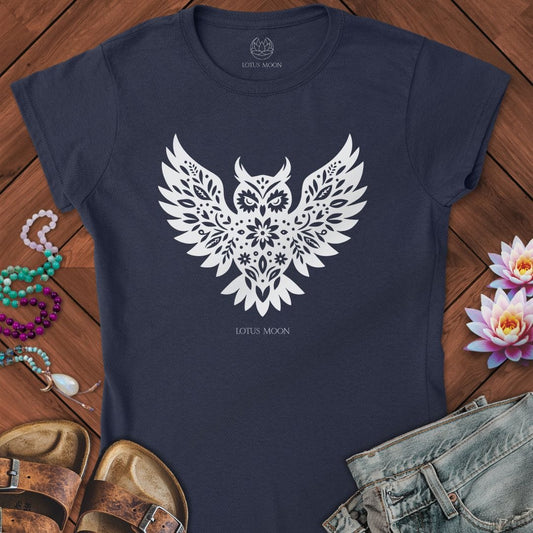 Floral Owl Fitted Tee Navy