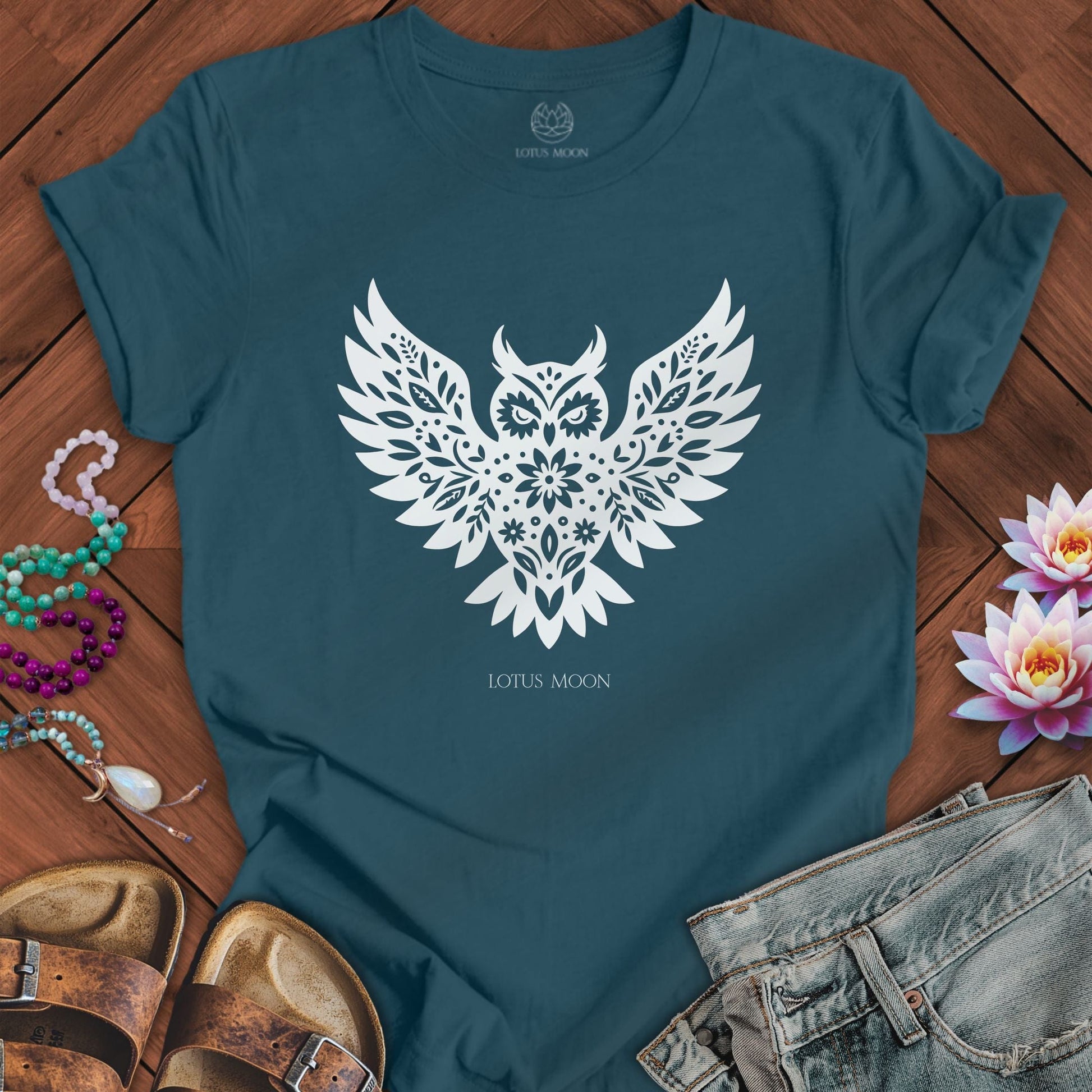 Floral Owl Tee Deep Teal
