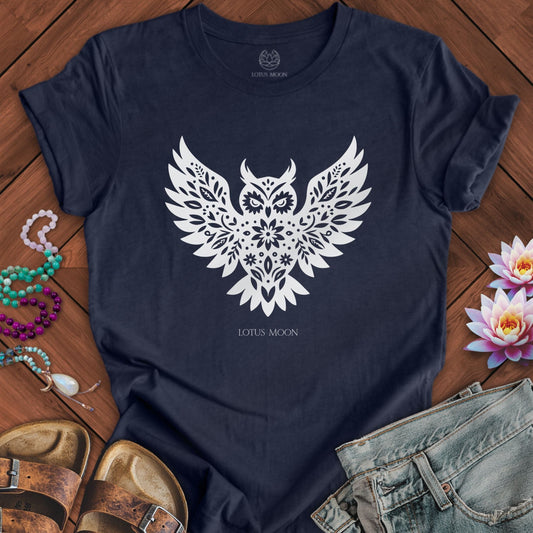 Floral Owl Tee Heather Midnight Navy