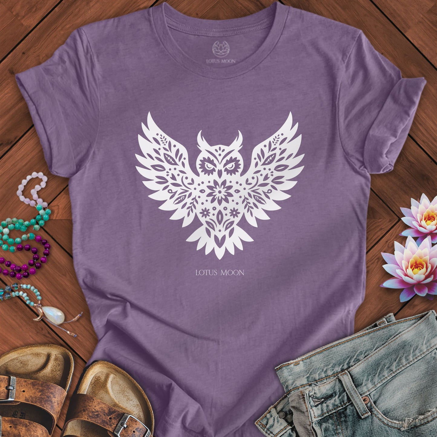 Floral Owl Tee Heather Purple