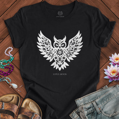 Floral Owl Tee Solid Black Blend