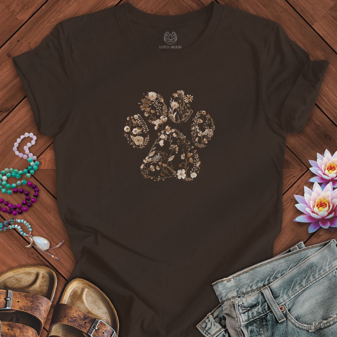 Floral Paw Print Tee Brown