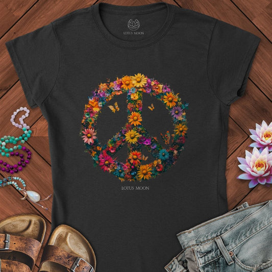 Floral Peace Fitted Tee Black