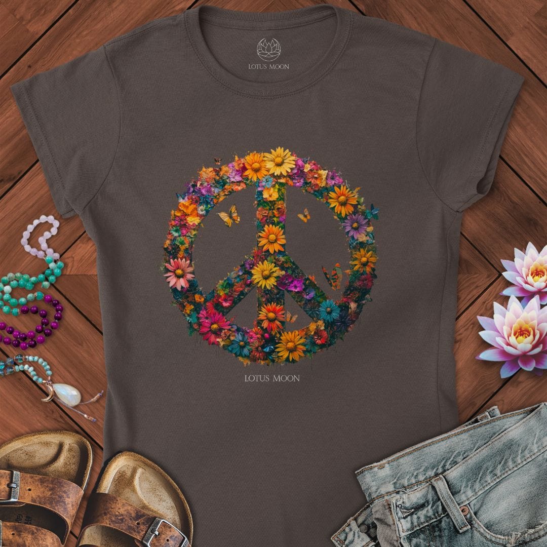 Floral Peace Fitted Tee Dark Chocolate
