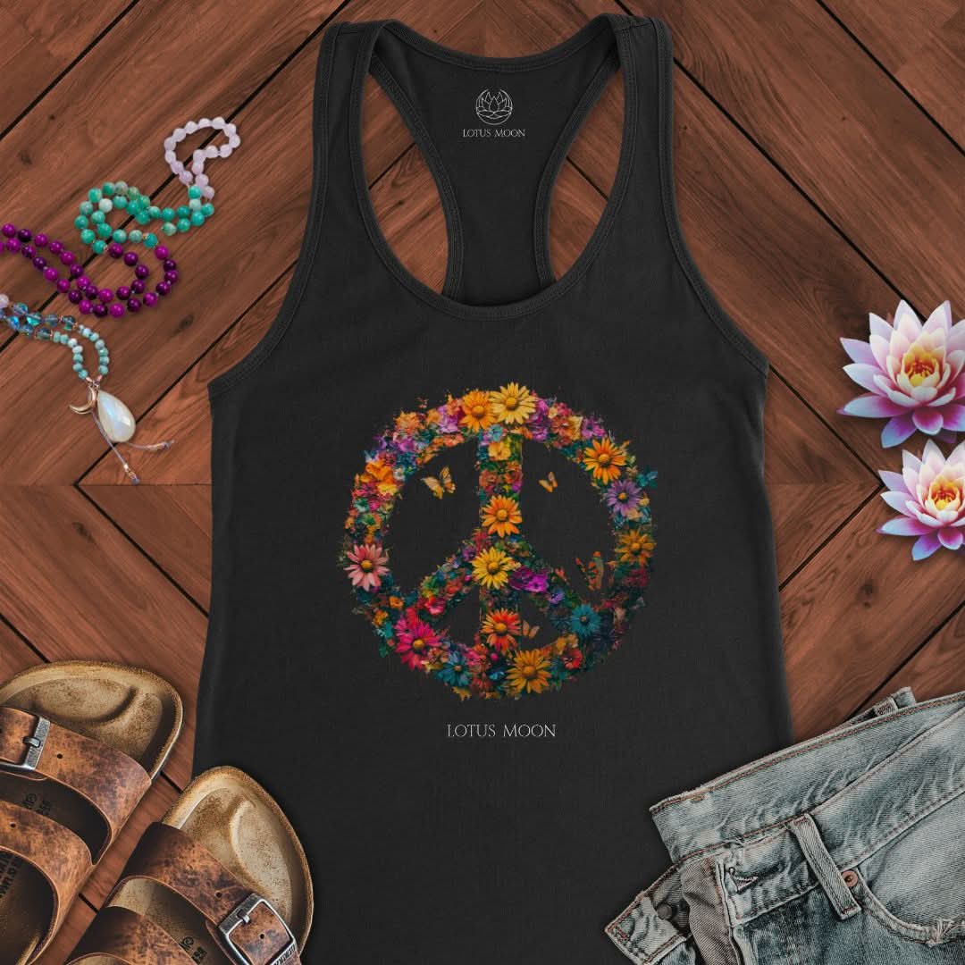 Floral Peace Tank Solid Black