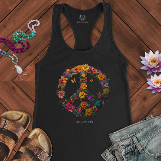 Floral Peace Tank Solid Black