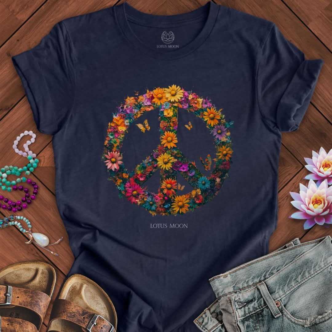 Floral Peace Tee Heather Midnight Navy