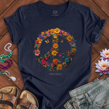 Floral Peace Tee Heather Midnight Navy