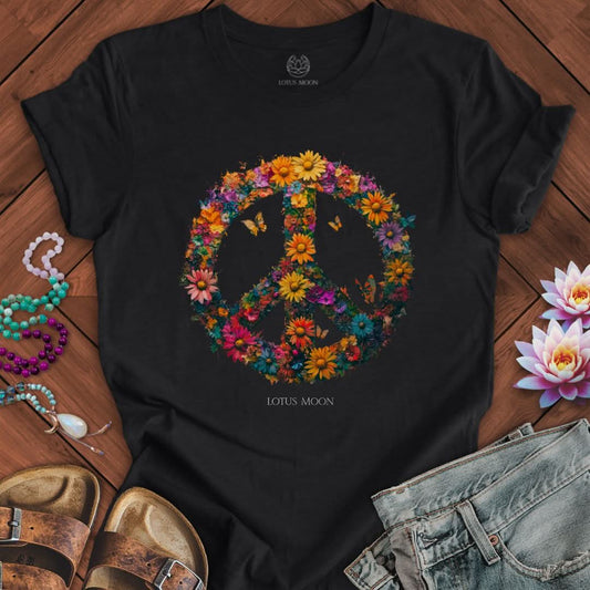 Floral Peace Tee Solid Black Blend