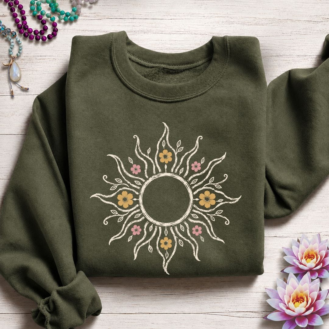 Floral Sun Sweatshirt Military Green