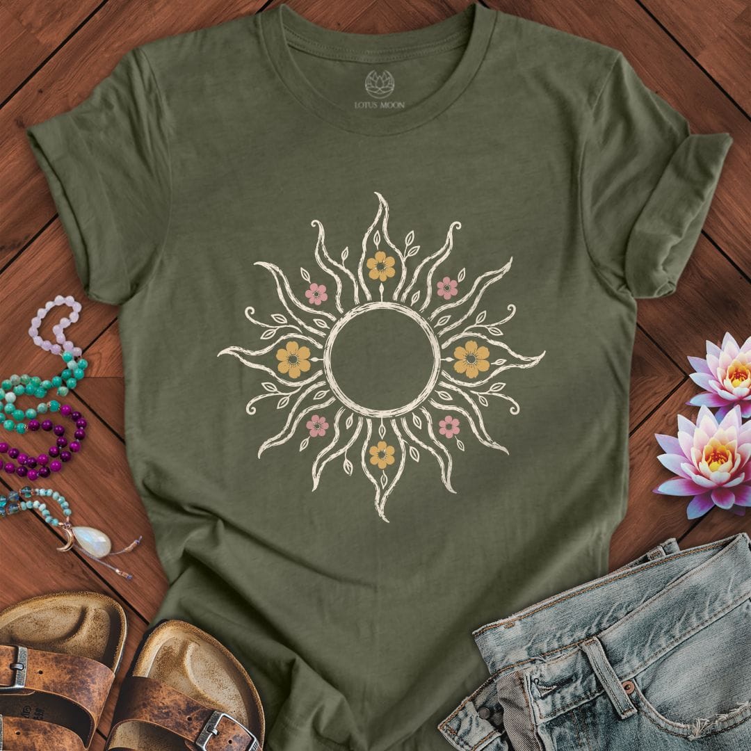 Printify T-Shirt Floral Sun Tee Heather Military Green / S