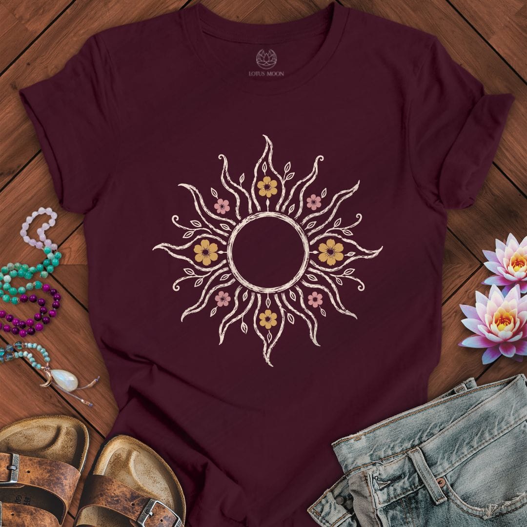 Printify T-Shirt Floral Sun Tee Maroon / S