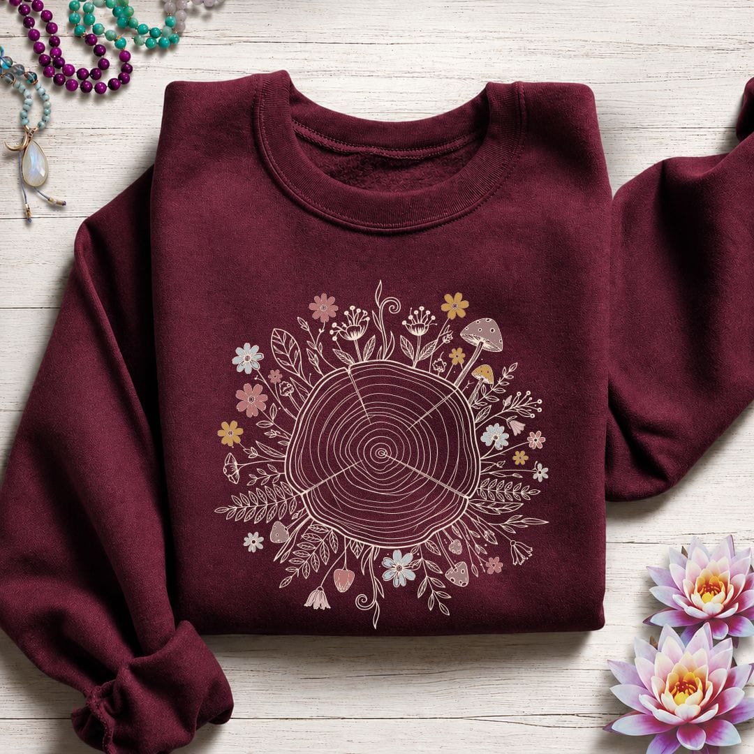 Floral Tree Ring Sweatshirt Maroon