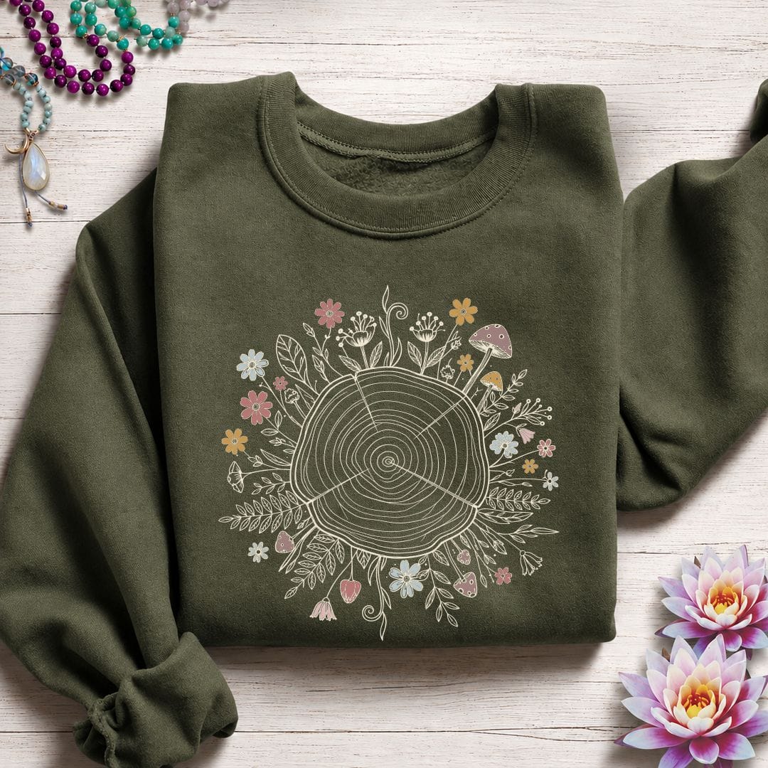 Floral Tree Ring Sweatshirt Military Green