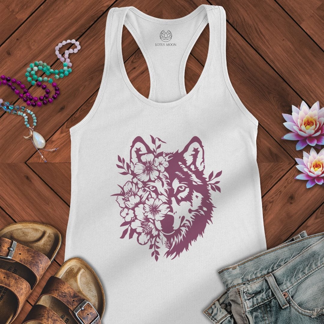 Floral Wolf Tank Solid White