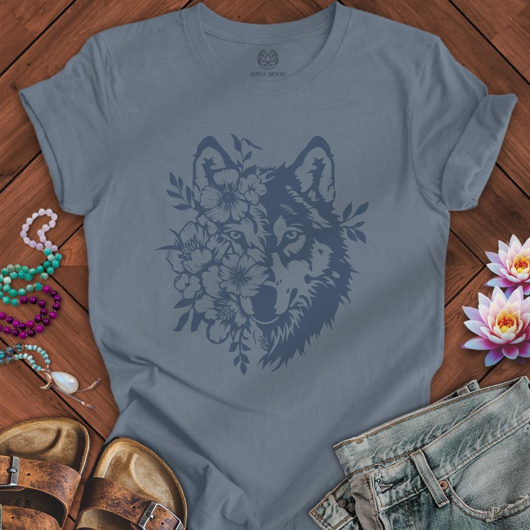Floral Wolf Tee Steel Blue