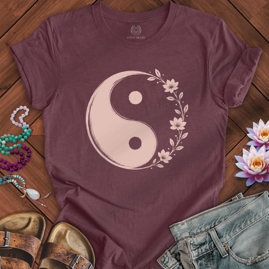 Floral Yin Yang Tee Heather Maroon