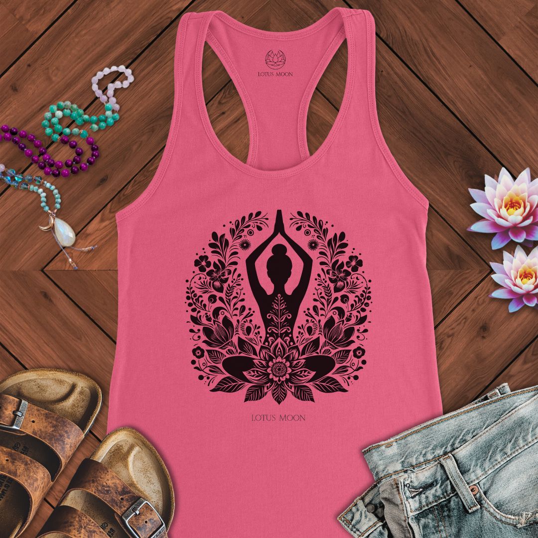 Floral Yoga Tank Solid Hot Pink