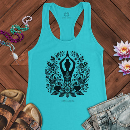 Floral Yoga Tank Solid Tahiti Blue