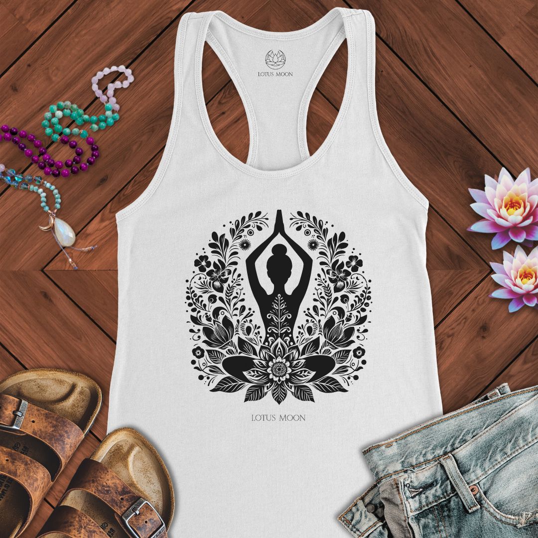 Floral Yoga Tank Solid White