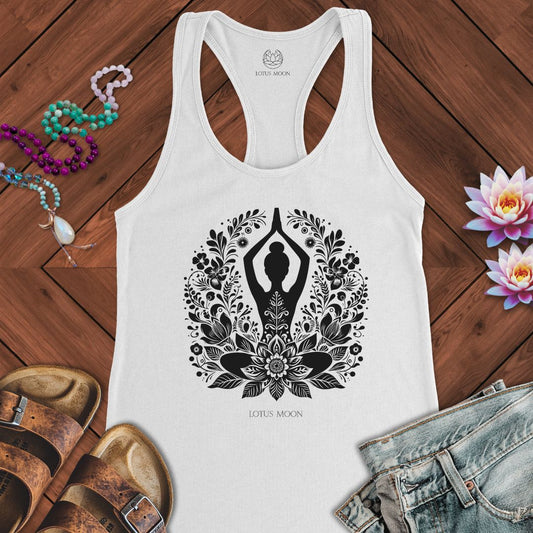 Floral Yoga Tank Solid White