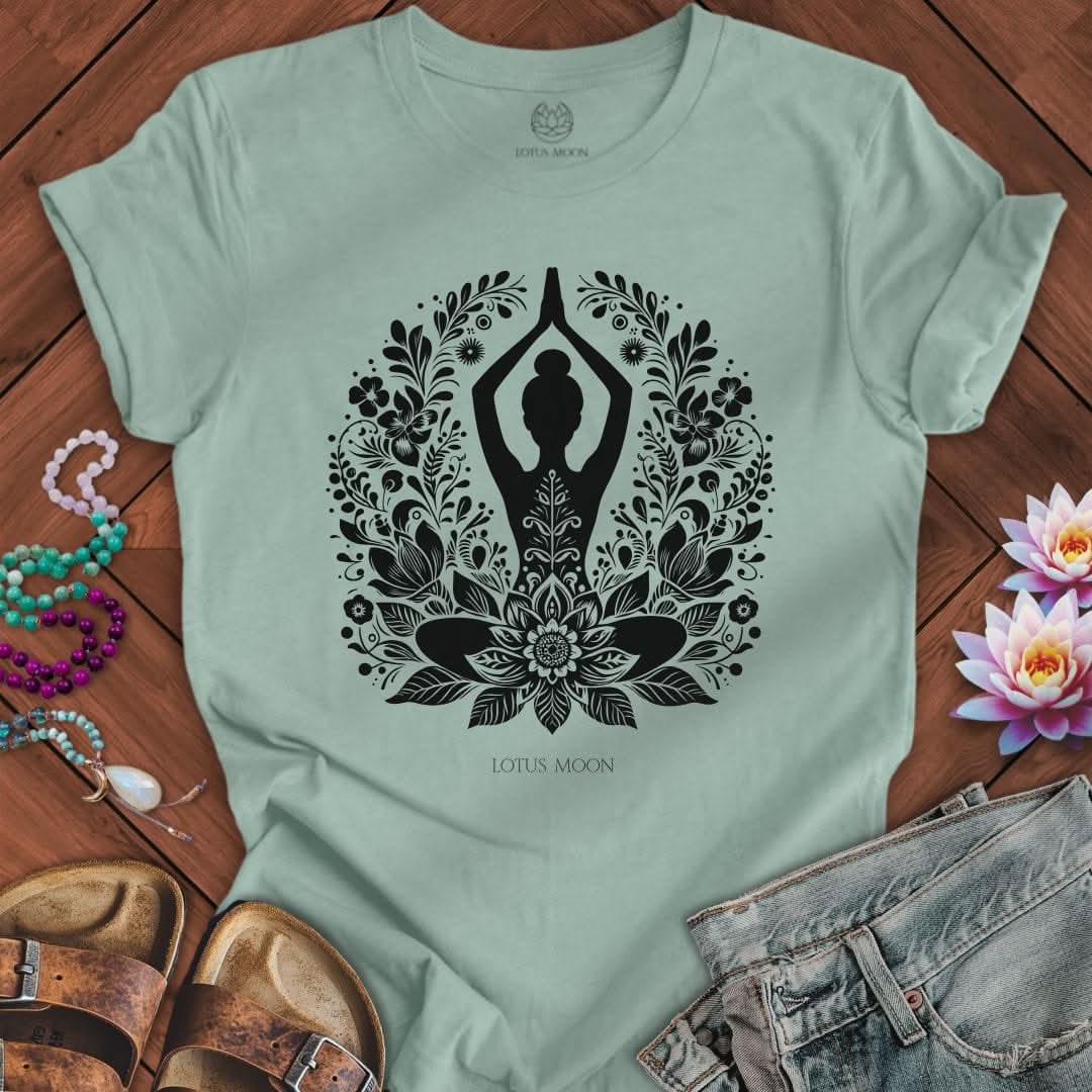 Floral Yoga Tee Dusty Blue