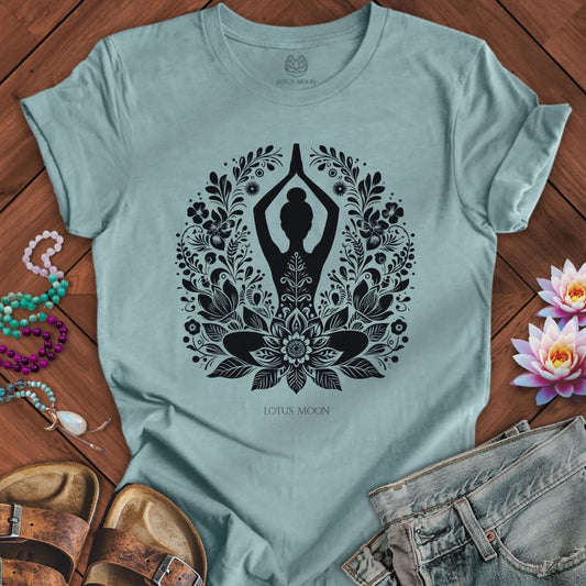 Floral Yoga Tee Heather Blue Lagoon