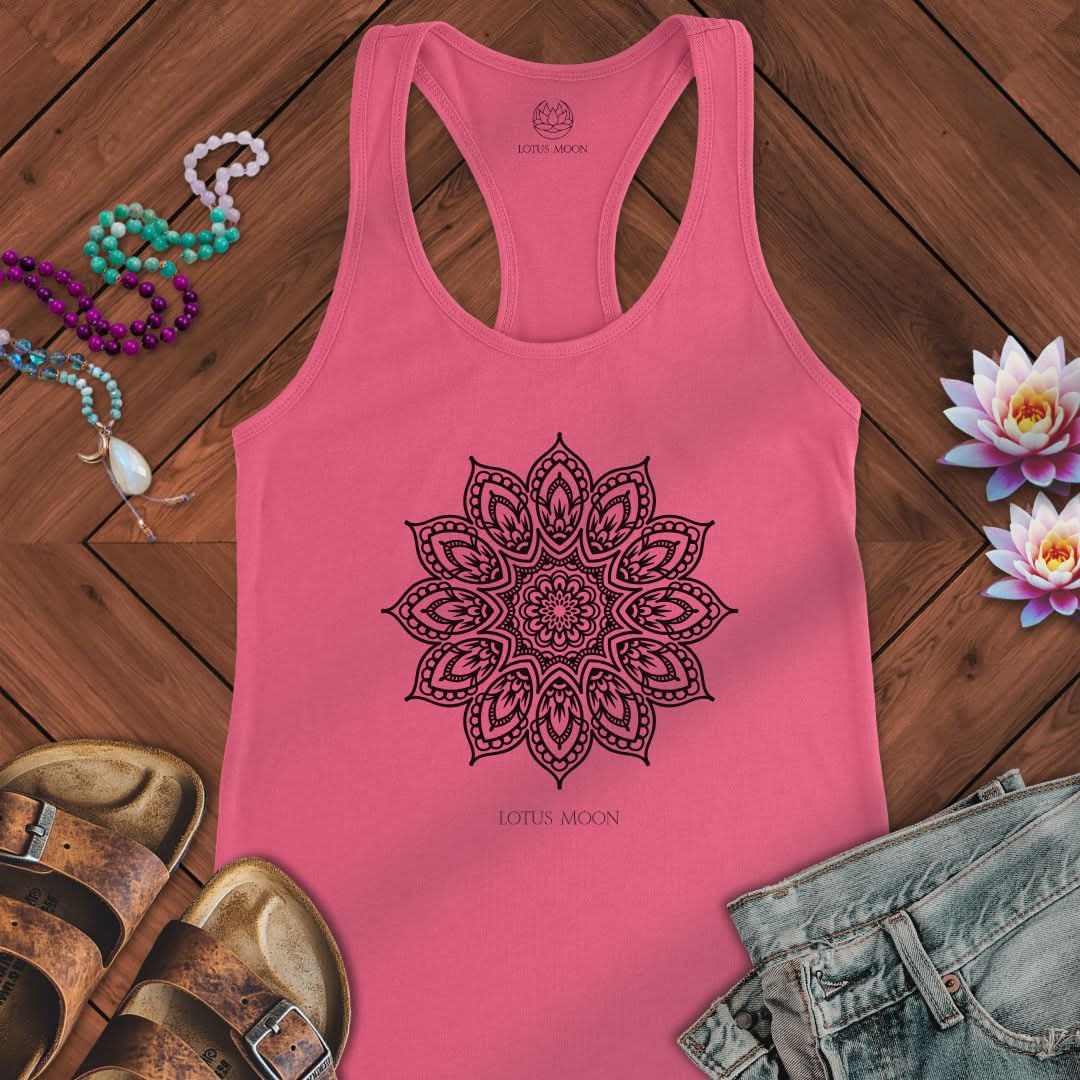 Flower Mandala Tank Solid Hot Pink