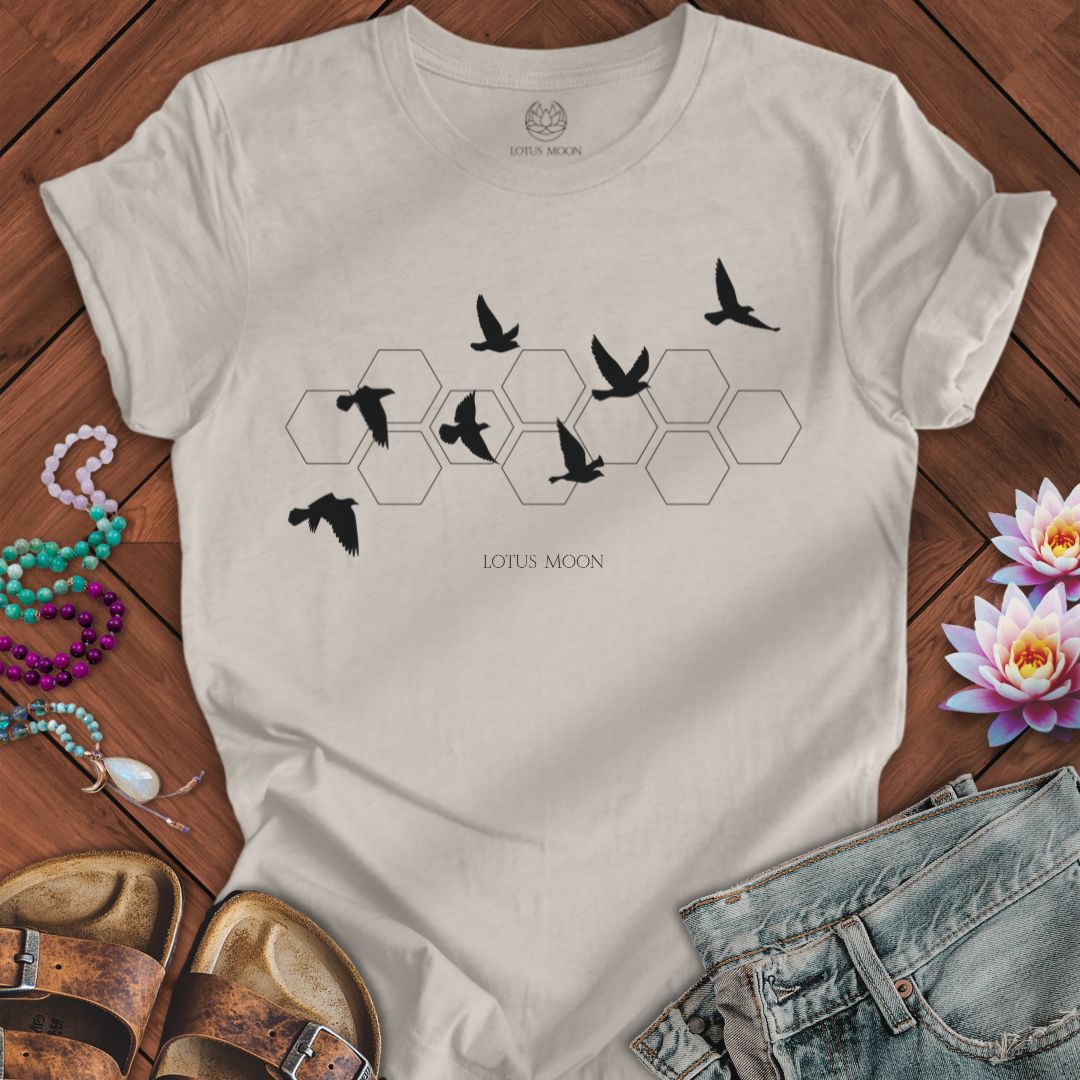 Black Flying Birds Tee Heather Dust