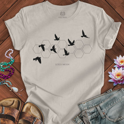Black Flying Birds Tee Heather Dust