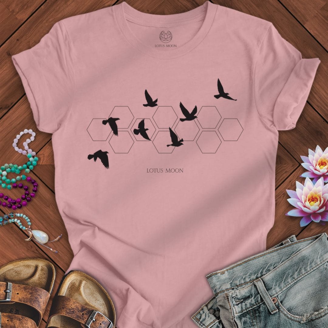 Black Flying Birds Tee Orchid