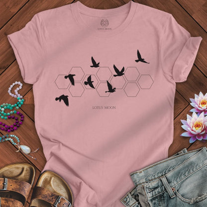 Black Flying Birds Tee Orchid