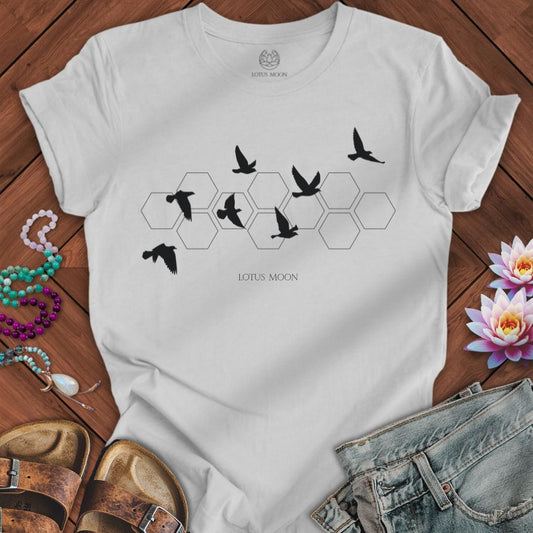 Black Flying Birds Tee Solid Athletic Grey
