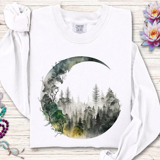 Forest Moon Long Sleeve Tee White