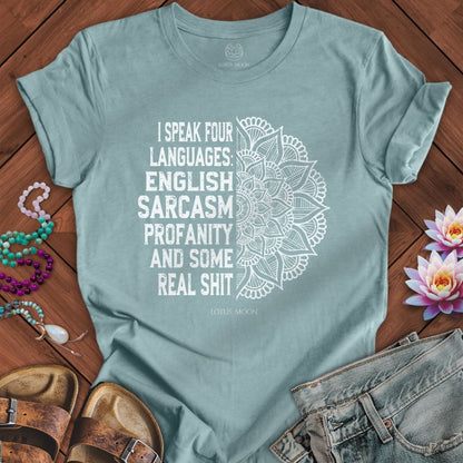 Four Languages Tee Heather Blue Lagoon