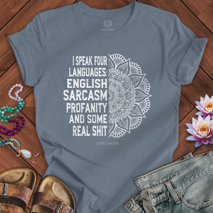 Four Languages Tee Steel Blue