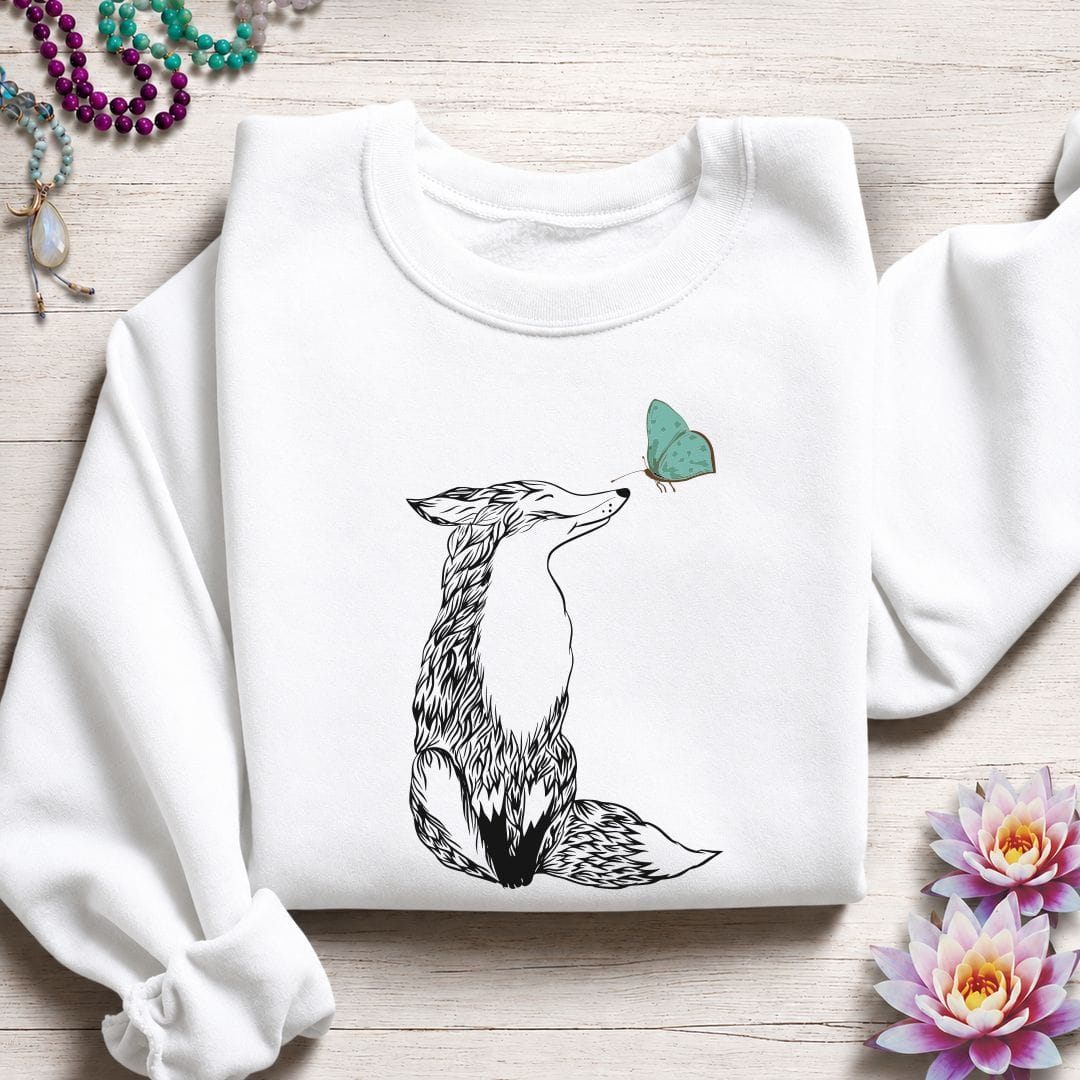 Fox and Butterfly Sweatshirt White