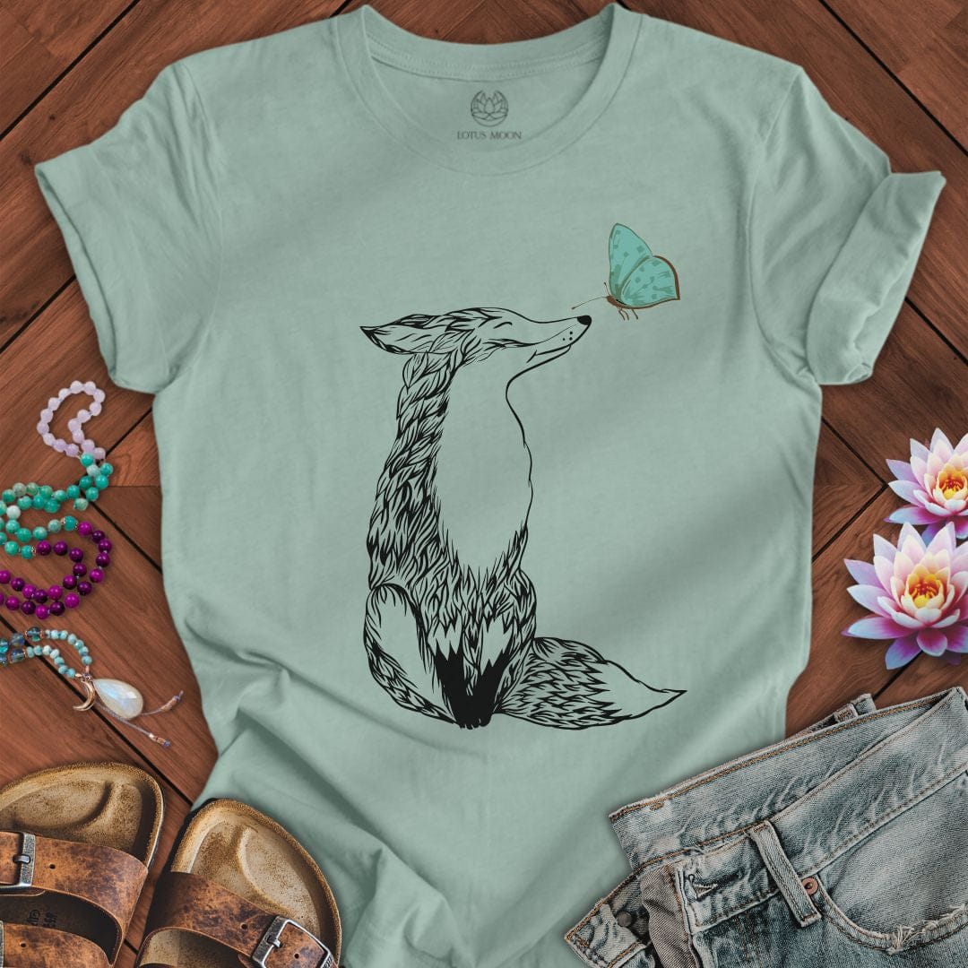 Fox and Butterfly Tee Dusty Blue