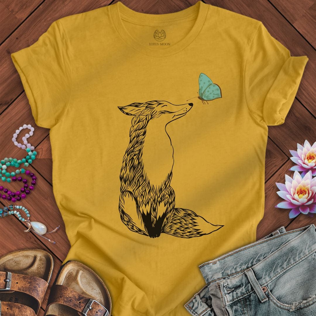 Fox and Butterfly Tee Heather Mustard