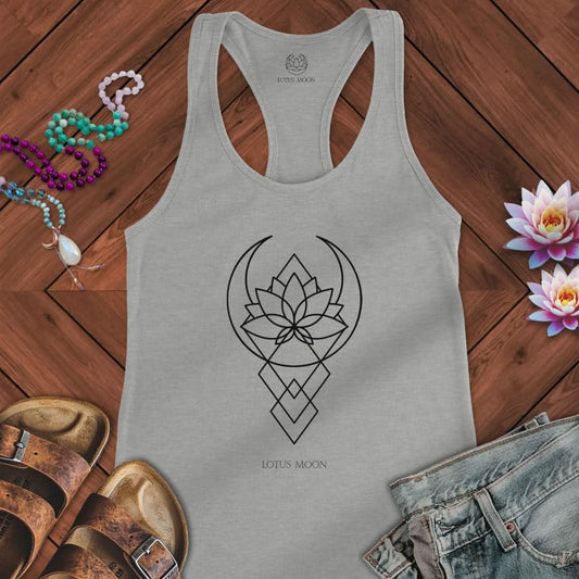 Geometric Lotus Moon Tank Heather Grey