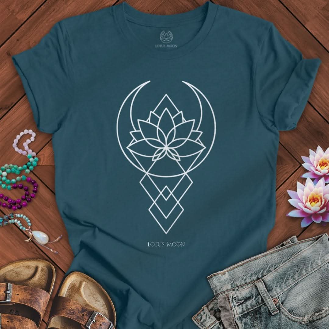 Geometric Lotus Moon Tee Deep Teal