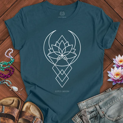 Geometric Lotus Moon Tee Deep Teal